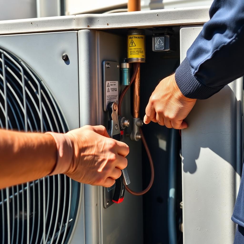 Technician repairing an air conditioner unit in Sandy Springs